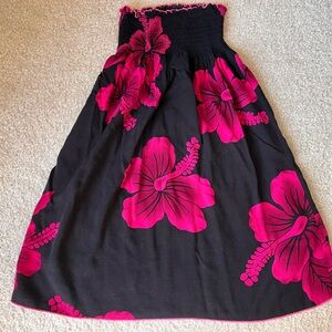 Girls Black Sundress with Hot Pink Floral Print and Smocked Top